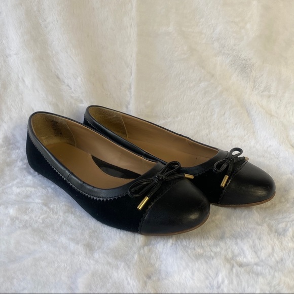 Lands End Black Faux Suede Black Bow Tie Flats - Picture 2 of 13